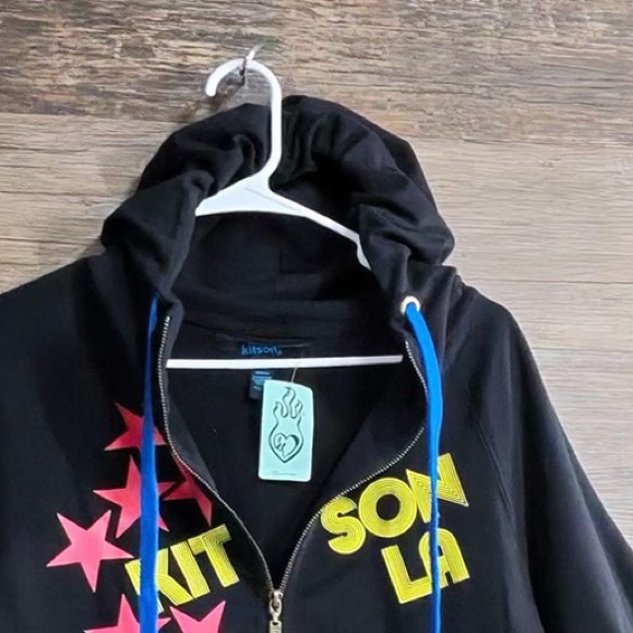 Kitson LA Black Hoodie with Pink Stars and Yellow Text - Picture 3 of 8
